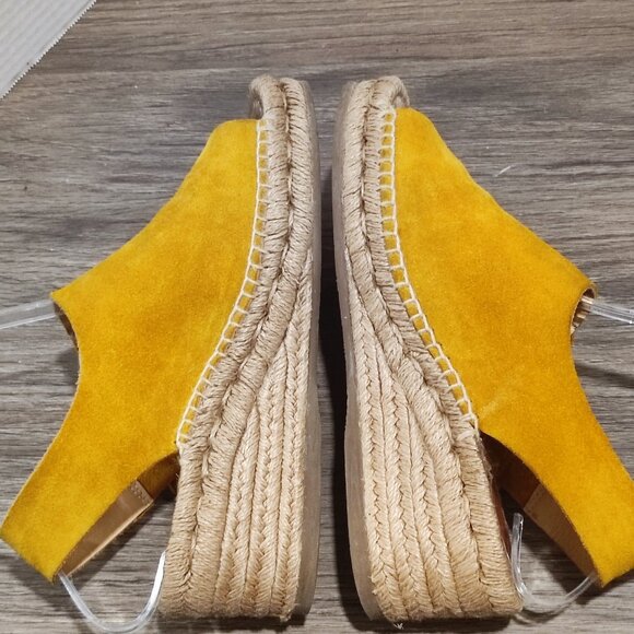 rag & bone Arc Espadrille Wedge  Sz 6  Yellow Suede Peep Toe Summer Sandals - Picture 7 of 15